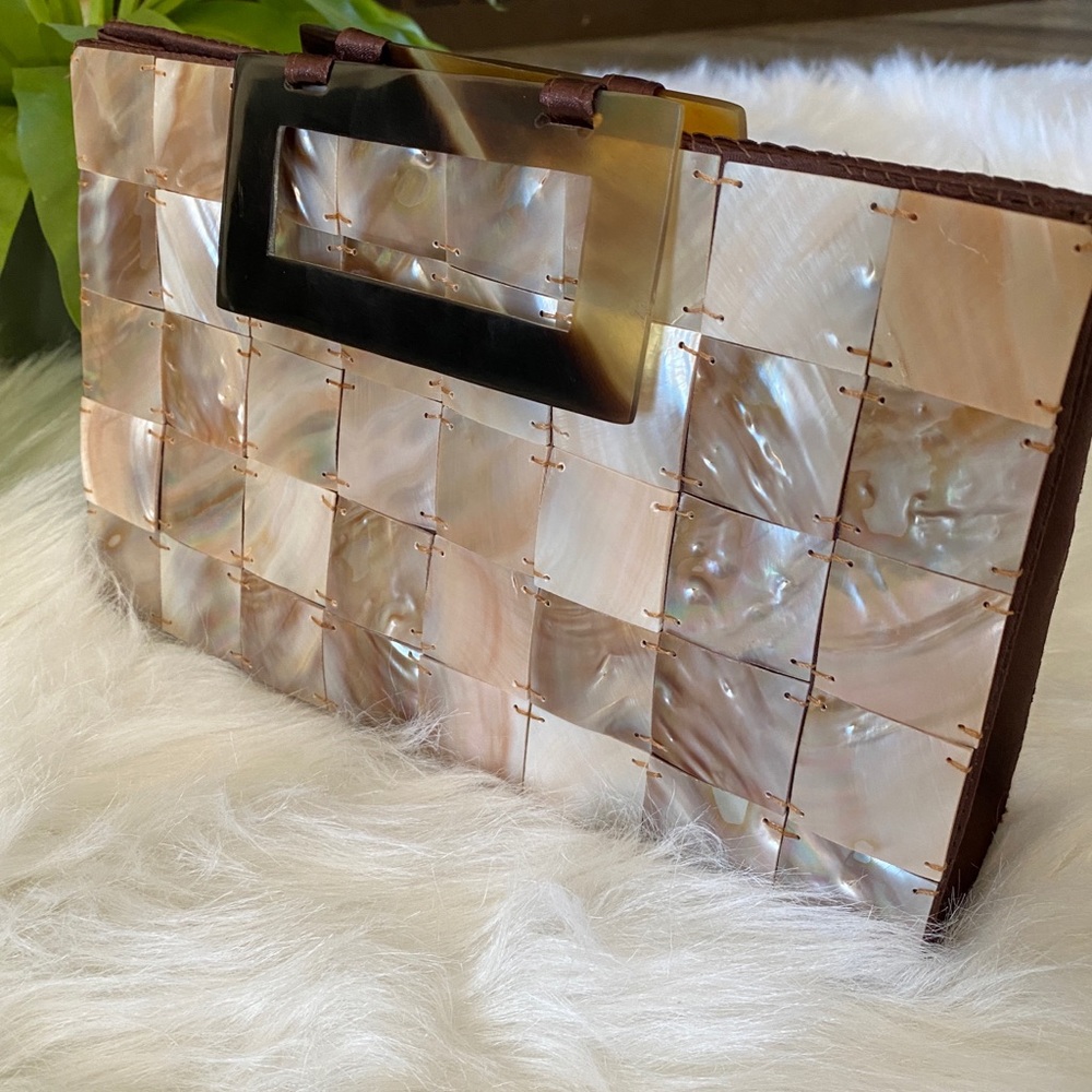Mother of Pearl mosaic tile handbag with handles